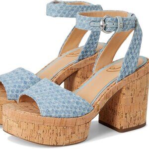 Sam Edelman Women's Block Heel Immie platform Sandal Blue Denim 8.5